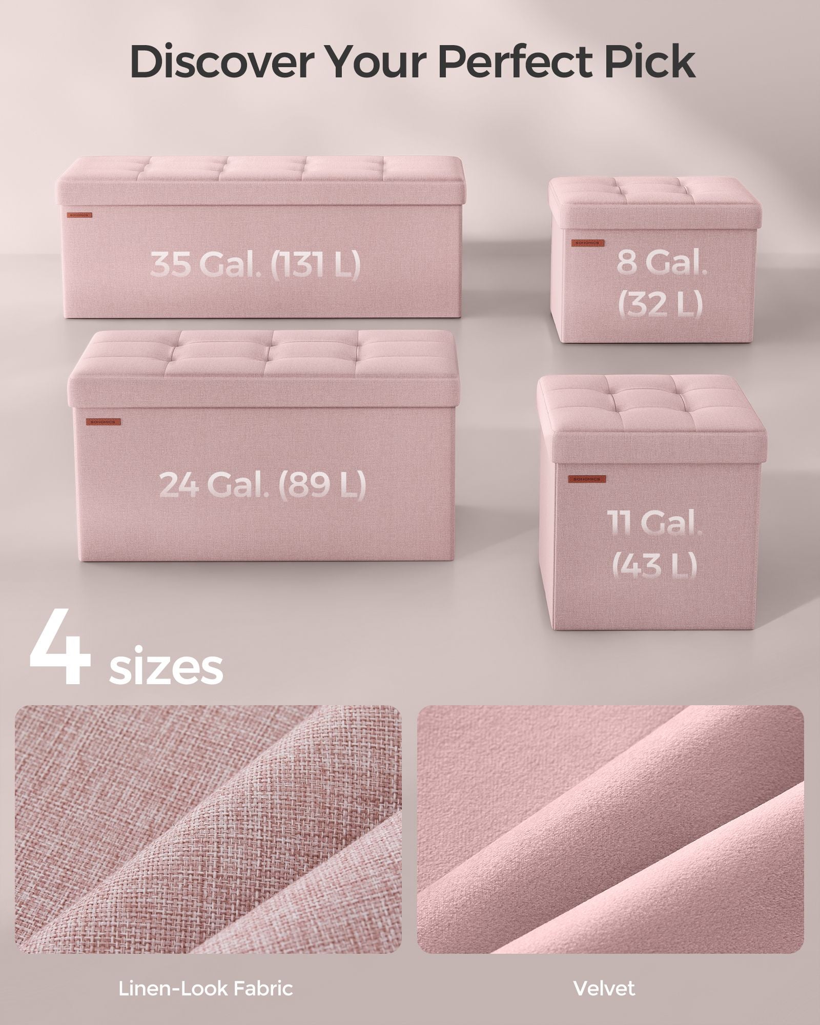 Foldable Storage Ottoman – Fabric – Jelly Pink – Space-Saving Design
