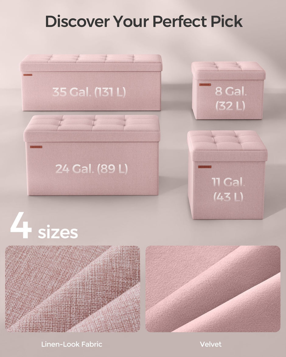 Foldable Storage Ottoman – Fabric – Jelly Pink – Space-Saving Design