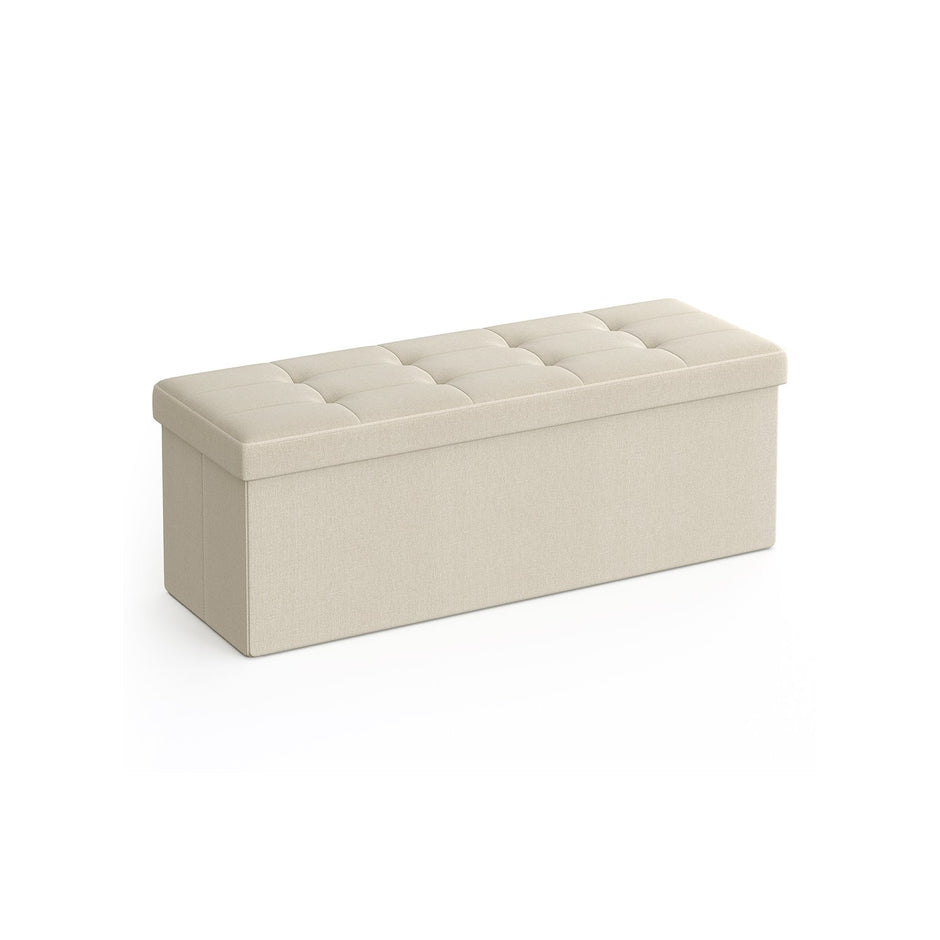 Foldable Storage Ottoman – Fabric – Cream White – Multi-Functional Footrest with 300 kg Capacity