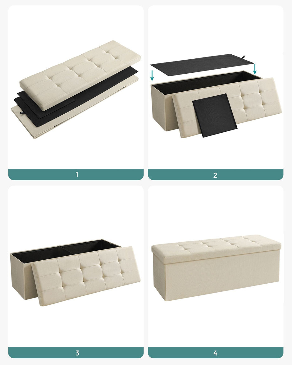 Foldable Storage Ottoman – Fabric – Cream White – Multi-Functional Footrest with 300 kg Capacity