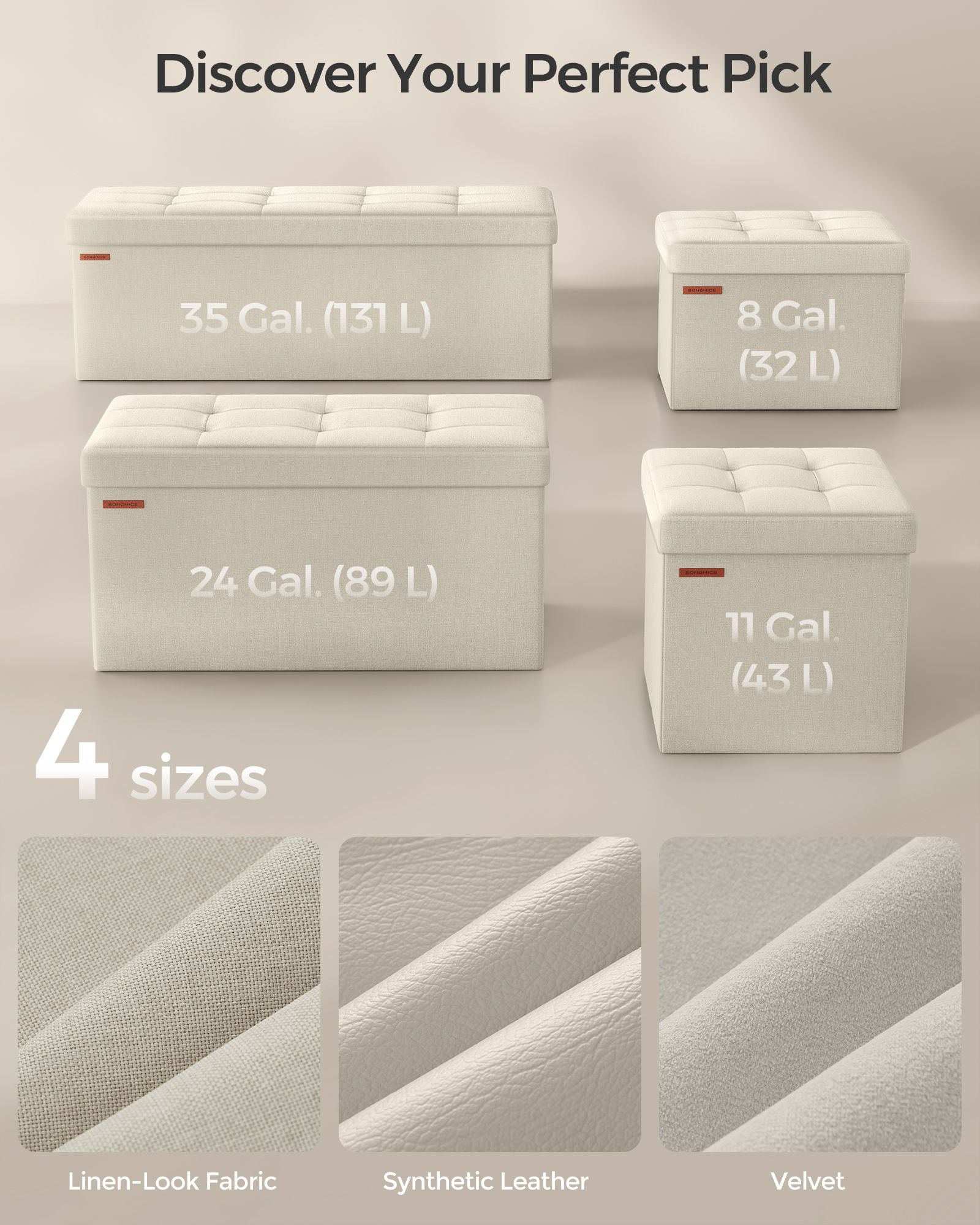 Foldable Storage Ottoman – Fabric – Cream White – Multi-Functional Footrest with 300 kg Capacity