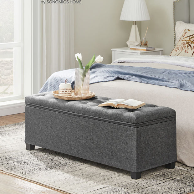Storage Ottoman – Fabric – Dark Grey – Foldable with Legs and High Load Capacity