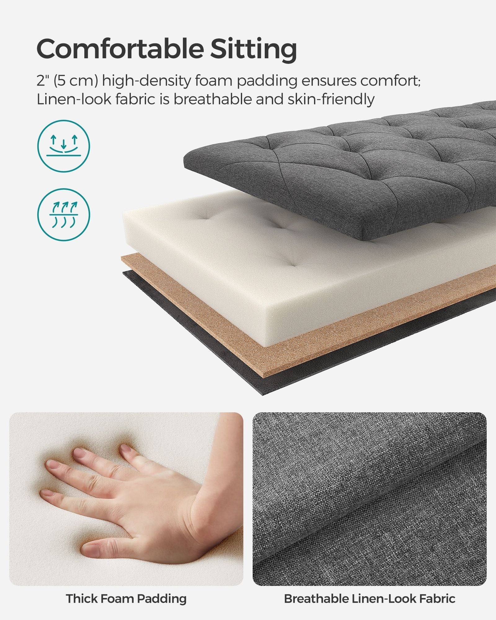 Storage Ottoman – Fabric – Dark Grey – Foldable with Legs and High Load Capacity