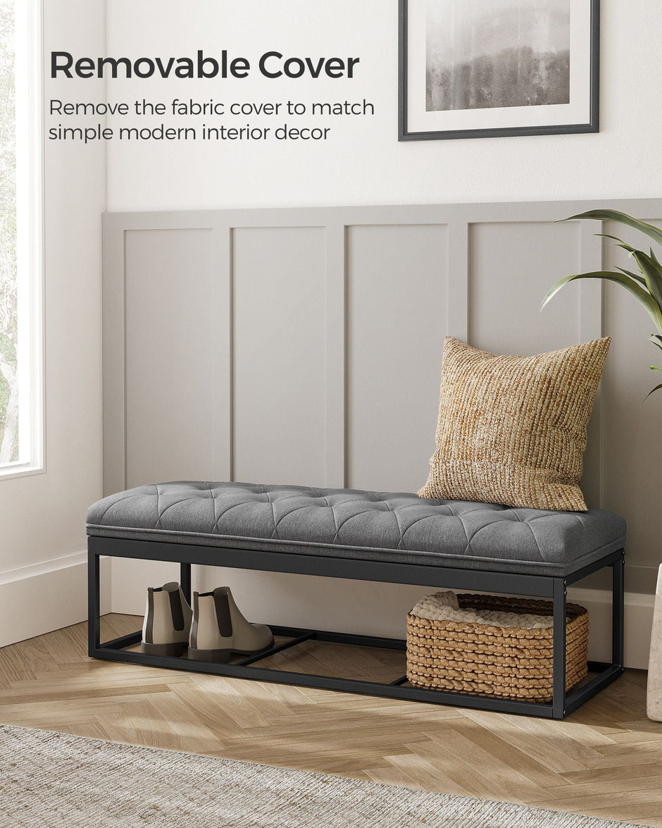 Storage Ottoman – Fabric – Dark Grey – Foldable with Legs and High Load Capacity