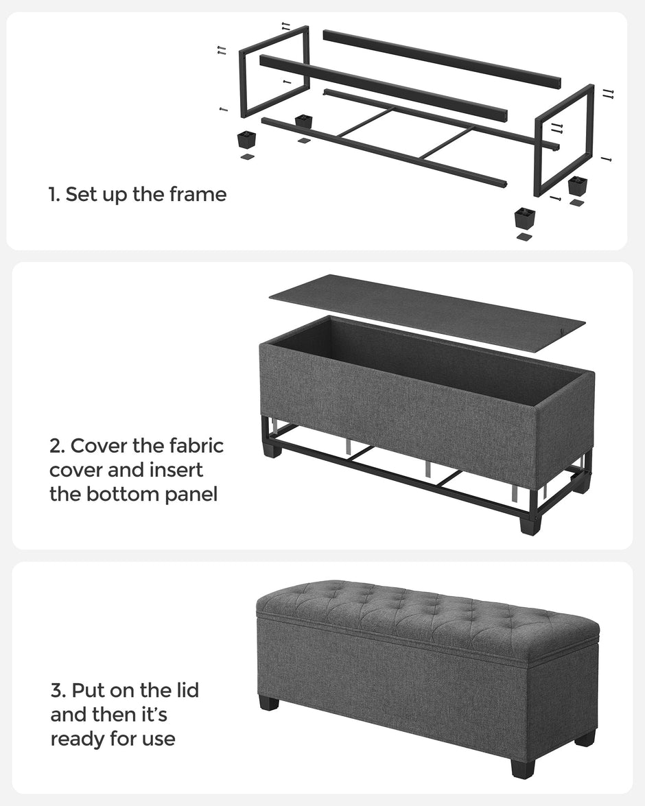 Storage Ottoman – Fabric – Dark Grey – Foldable with Legs and High Load Capacity