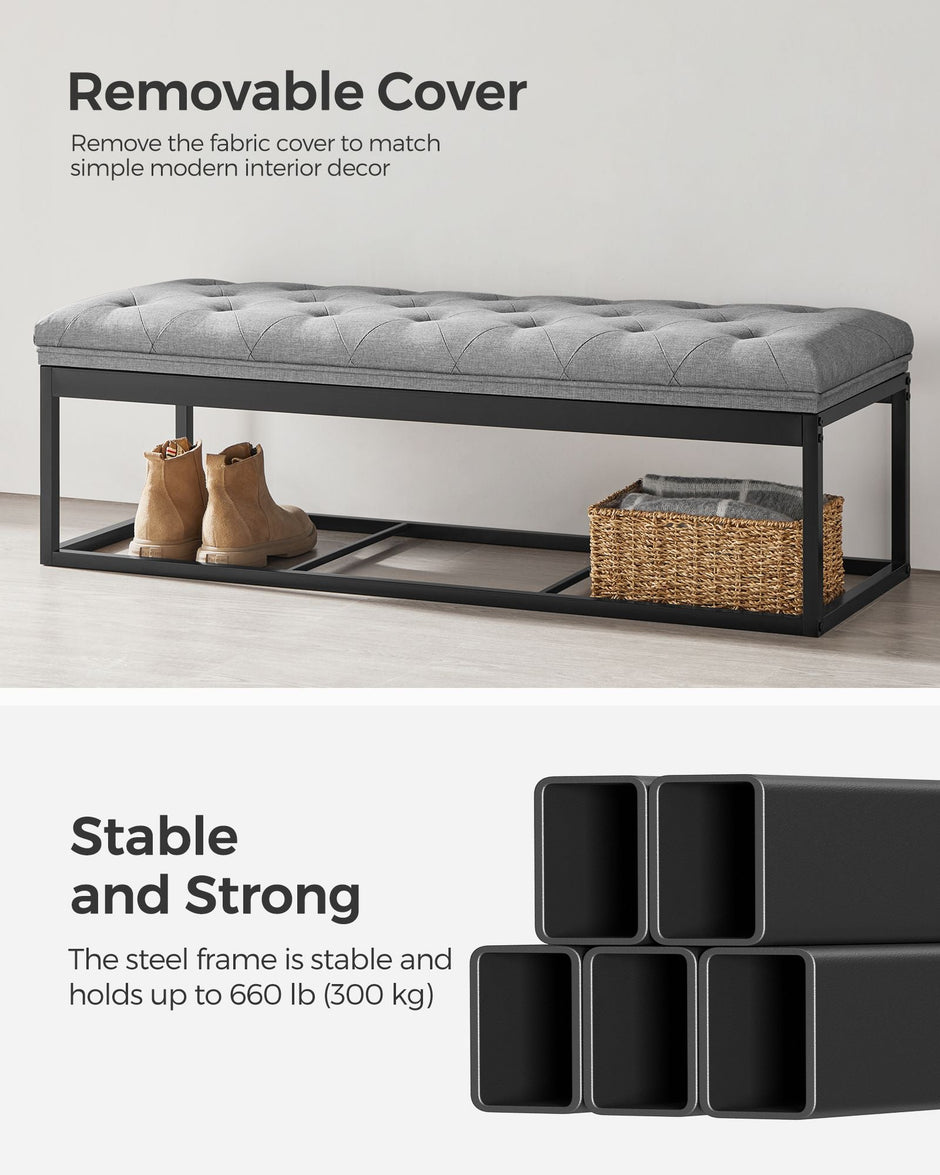 Storage Ottoman – Fabric – Light Grey – Foldable with Feet
