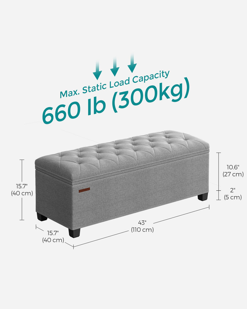 Storage Ottoman – Fabric – Light Grey – Foldable with Feet