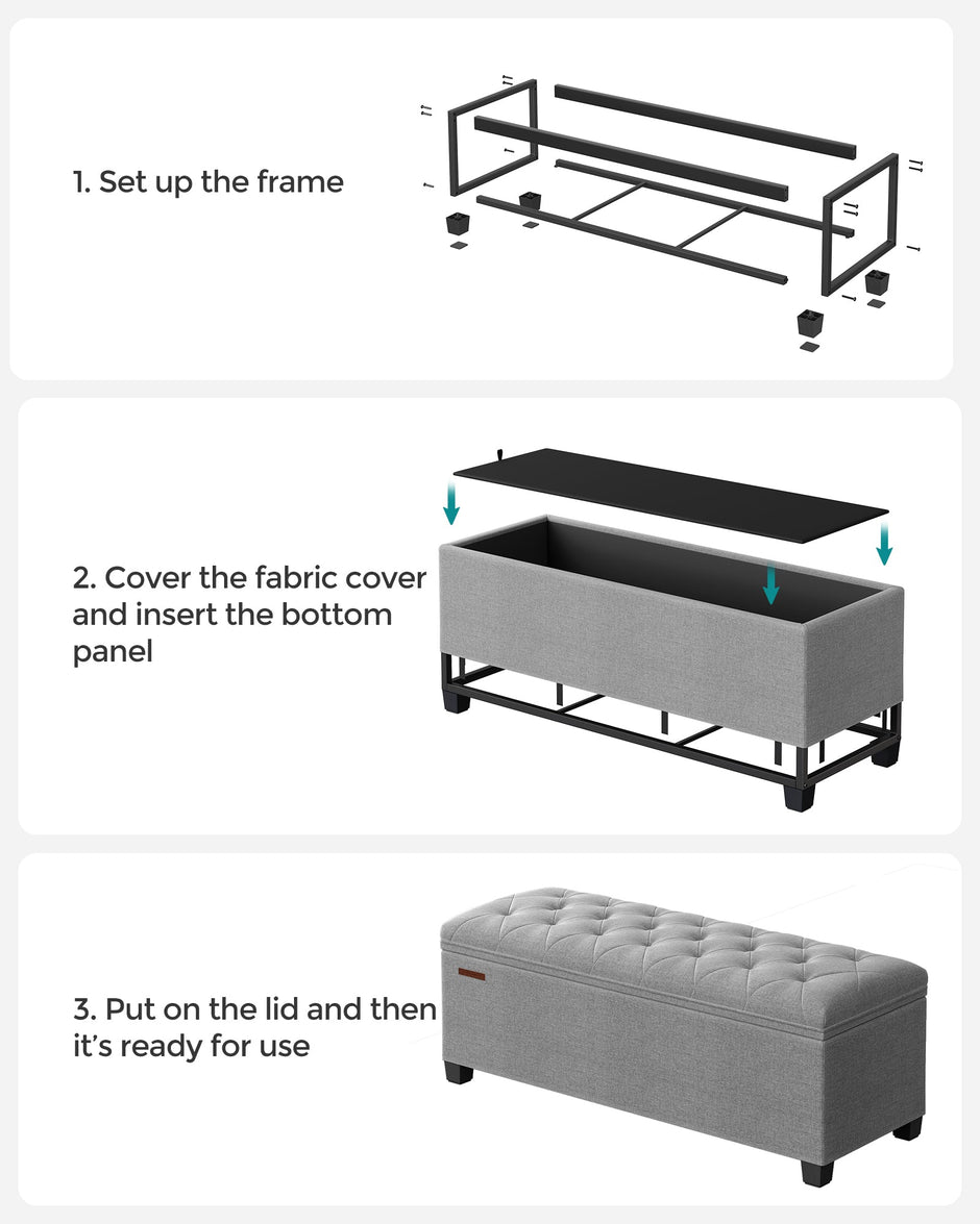 Storage Ottoman – Fabric – Light Grey – Foldable with Feet