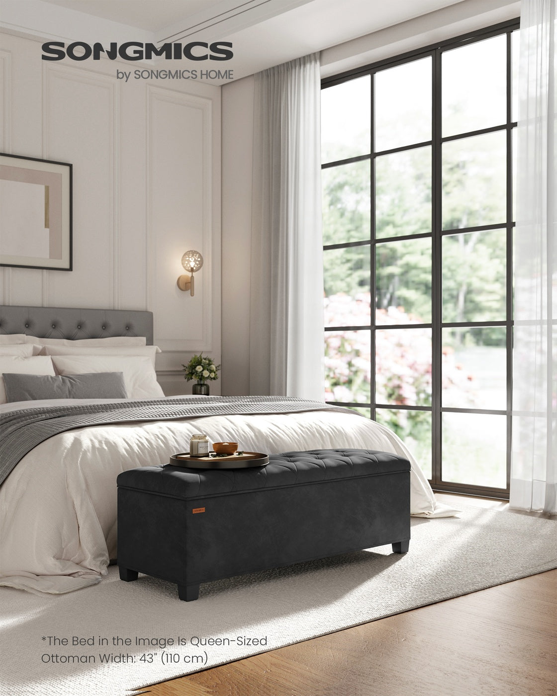 Storage Ottoman Bench – Fabric – Dark Grey – Foldable with Storage and High Weight Capacity