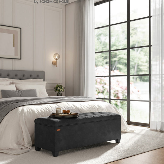 Storage Ottoman Bench – Fabric – Dark Grey – Foldable with Storage and High Weight Capacity