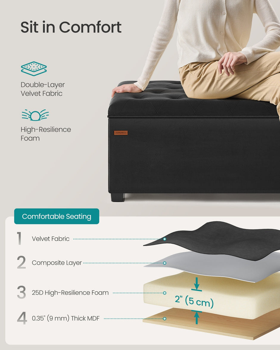 Storage Ottoman Bench – Fabric – Dark Grey – Foldable with Storage and High Weight Capacity