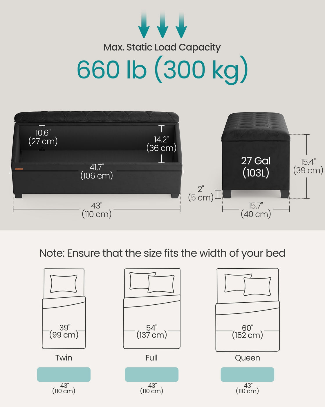 Storage Ottoman Bench – Fabric – Dark Grey – Foldable with Storage and High Weight Capacity