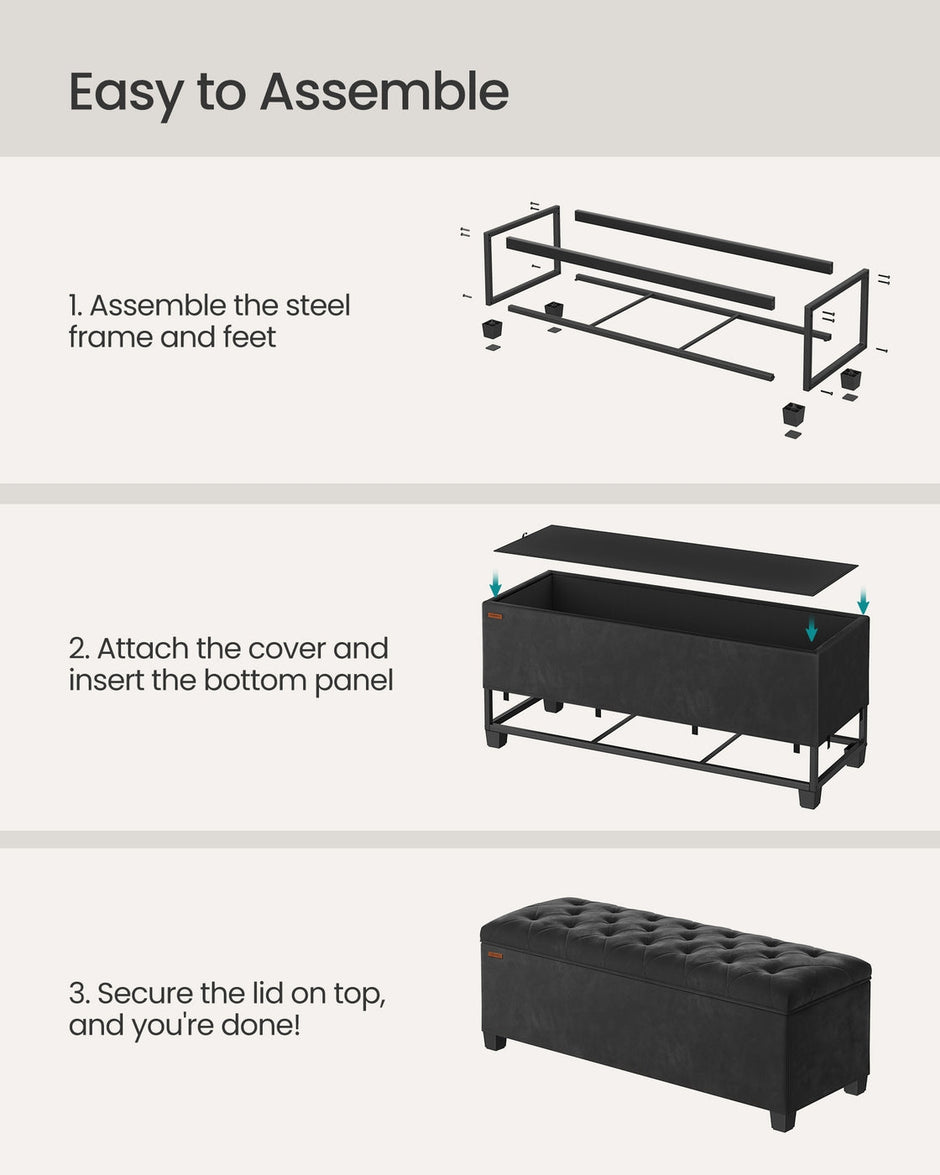 Storage Ottoman Bench – Fabric – Dark Grey – Foldable with Storage and High Weight Capacity