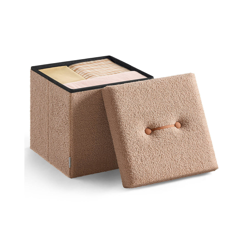 Folding Storage Ottoman – Fabric – Camel Brown – Removable Lid, 38 x 38 x 38 cm