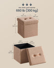 Folding Storage Ottoman – Fabric – Camel Brown – Removable Lid, 38 x 38 x 38 cm