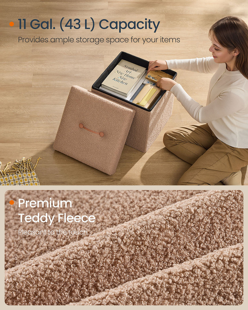Folding Storage Ottoman – Fabric – Camel Brown – Removable Lid, 38 x 38 x 38 cm