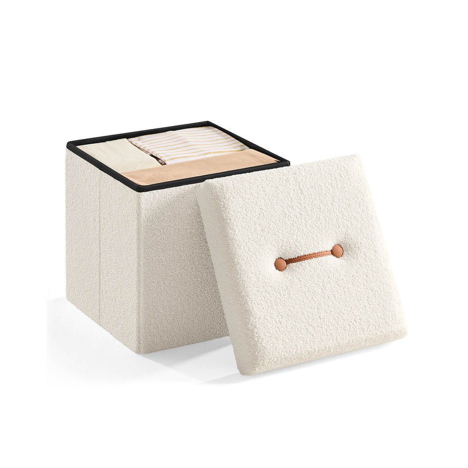 Folding Storage Ottoman – Fabric – Cream White – Removable Lid, Load Capacity 300 kg