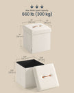 Folding Storage Ottoman – Fabric – Cream White – Removable Lid, Load Capacity 300 kg