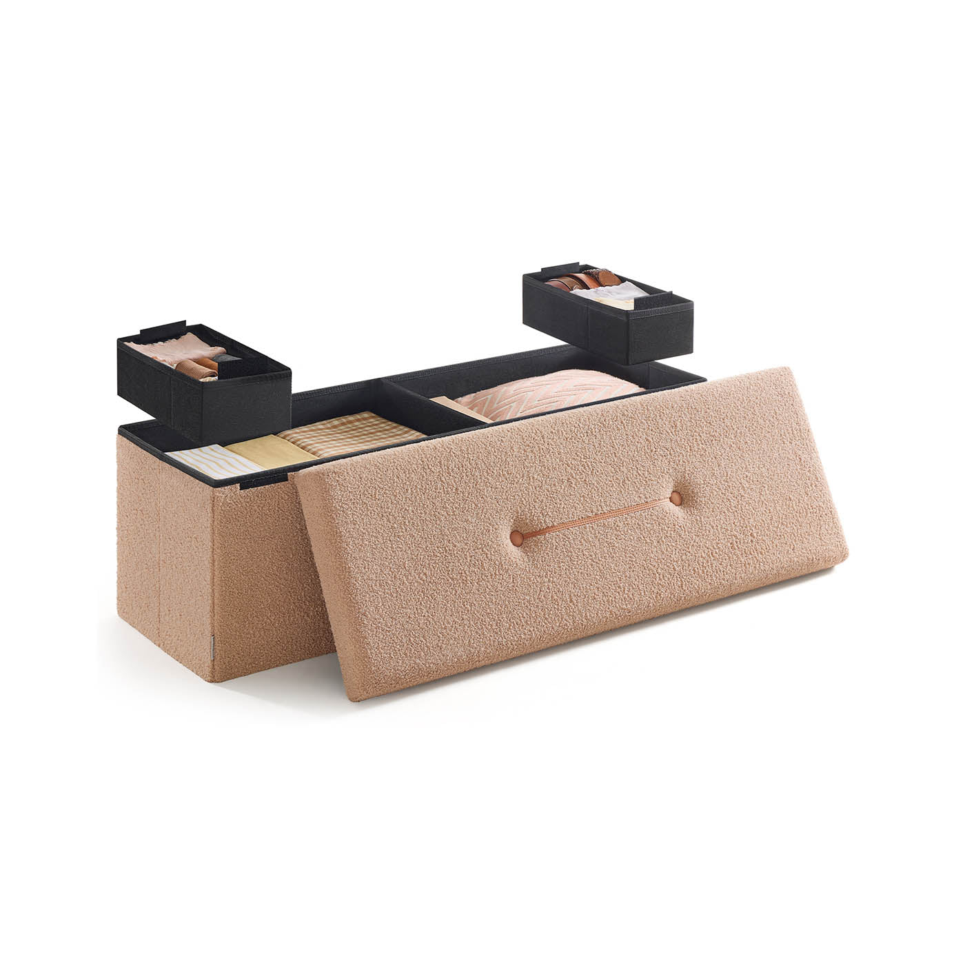 Folding Storage Ottoman – Fabric – Camel Brown – Removable Lid, 300 kg Capacity