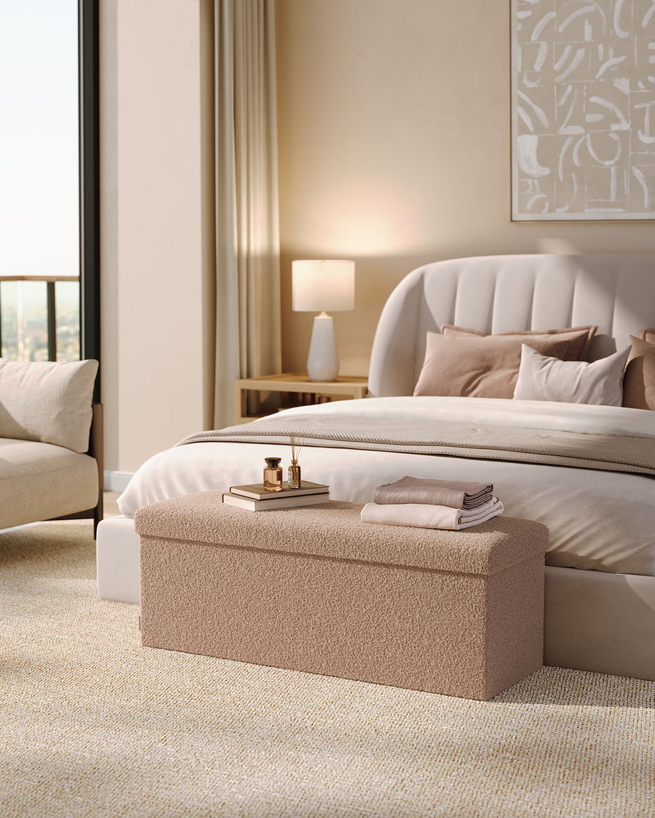 Folding Storage Ottoman – Fabric – Camel Brown – Removable Lid, 300 kg Capacity