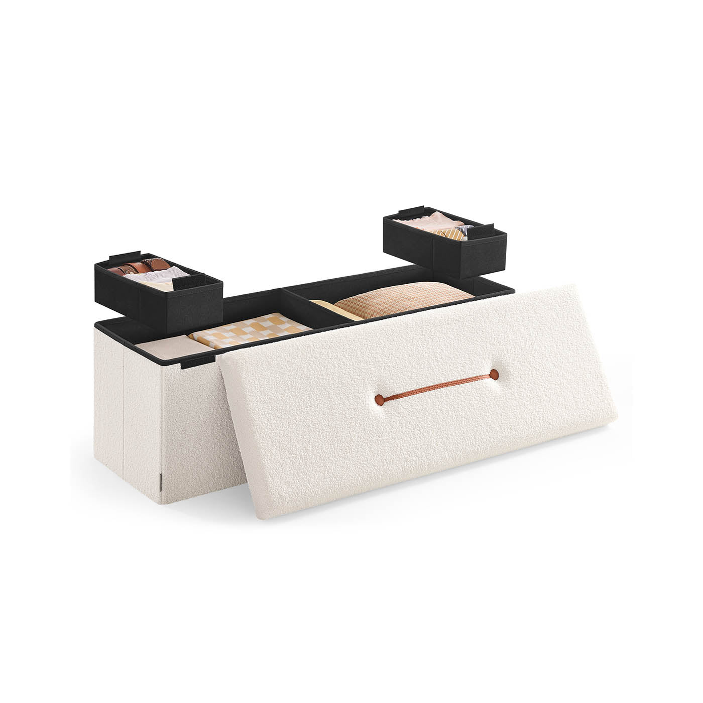 Folding Storage Ottoman – Fabric – Cream White – Removable Lid, 300 kg Load Capacity