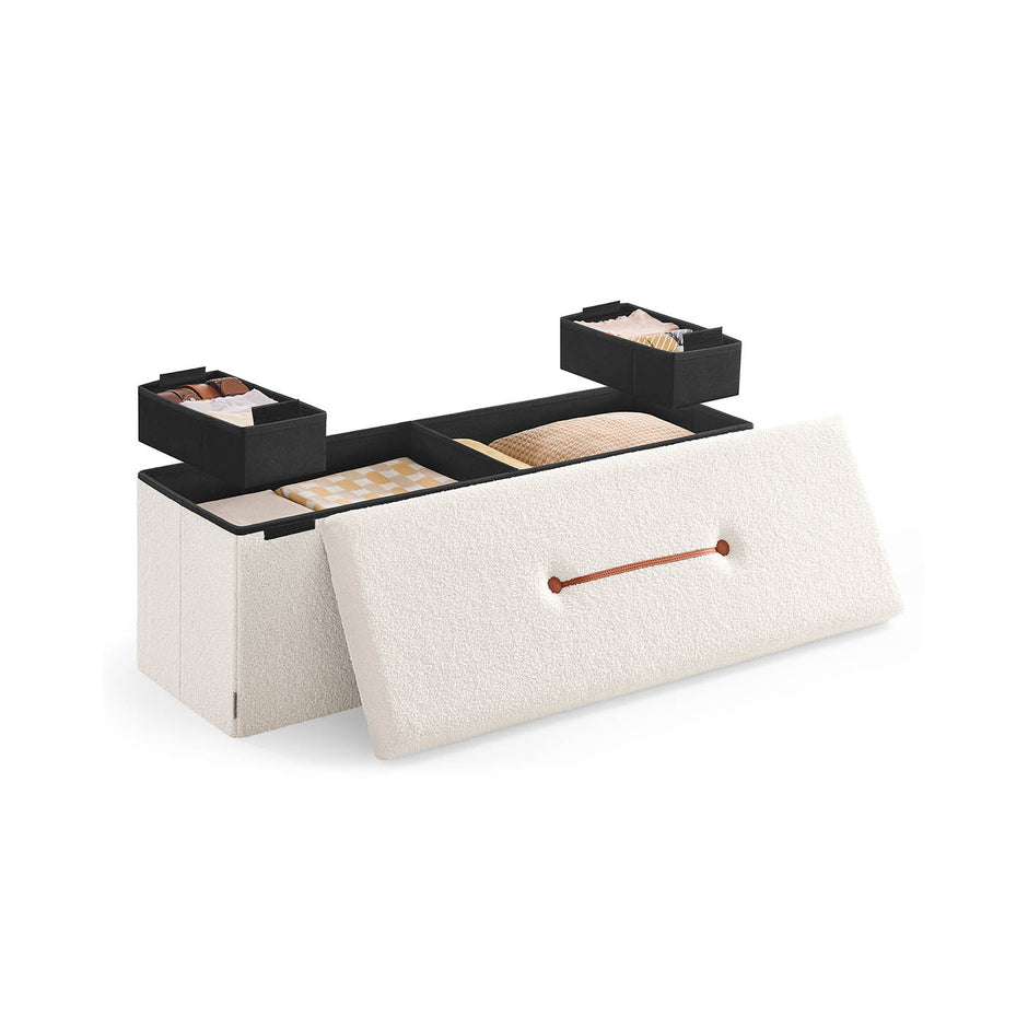 Folding Storage Ottoman – Fabric – Cream White – Removable Lid, 300 kg Load Capacity