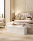 Folding Storage Ottoman – Fabric – Cream White – Removable Lid, 300 kg Load Capacity