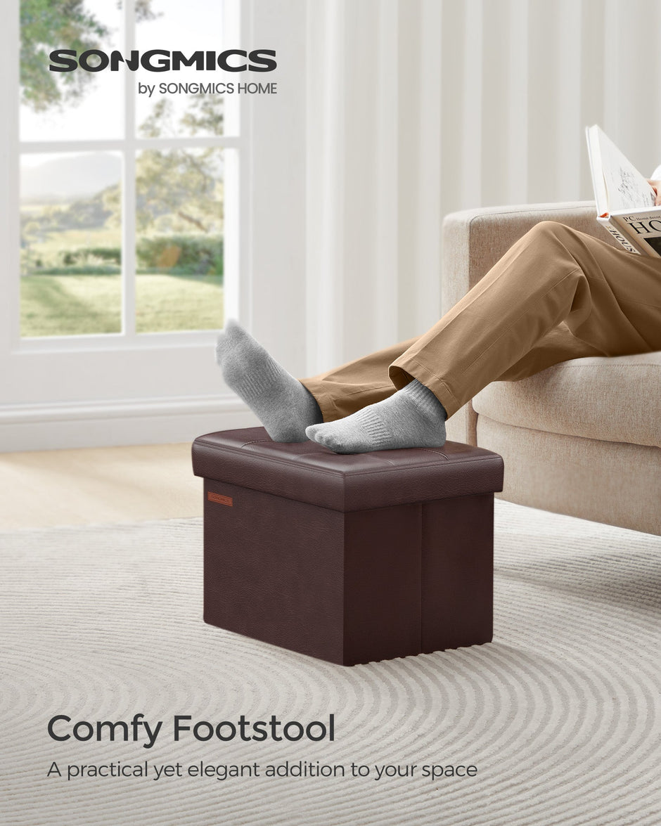 Foldable Ottoman – Fabric – Chestnut Brown – Cube Storage Design