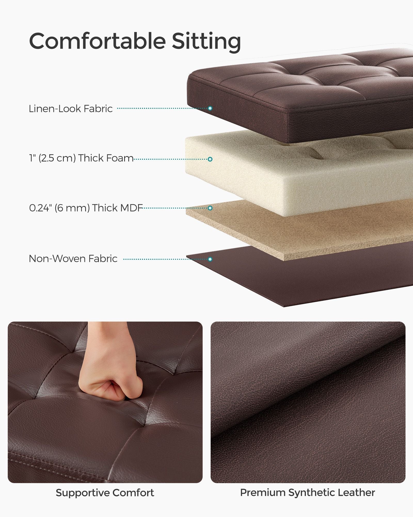 Foldable Ottoman – Fabric – Chestnut Brown – Cube Storage Design