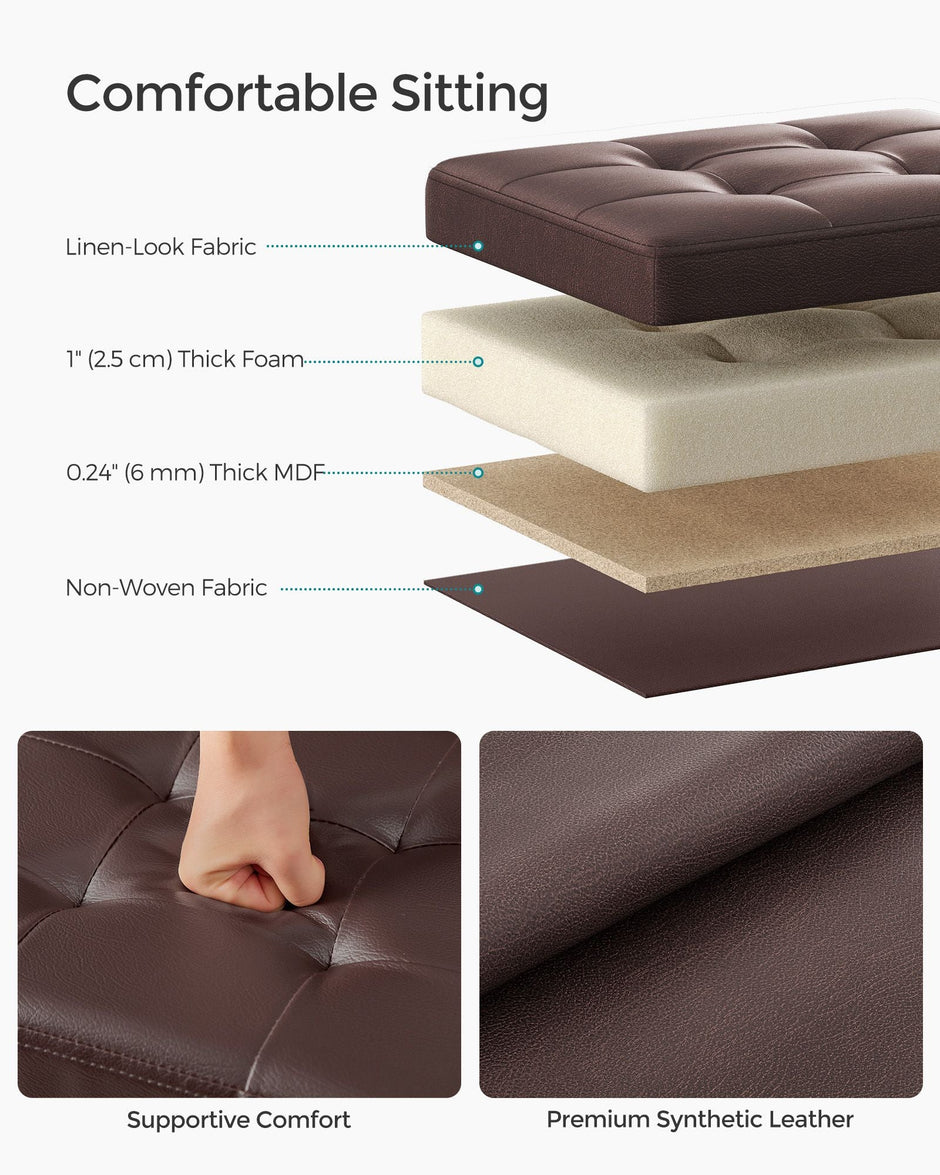 Foldable Ottoman – Fabric – Chestnut Brown – Cube Storage Design