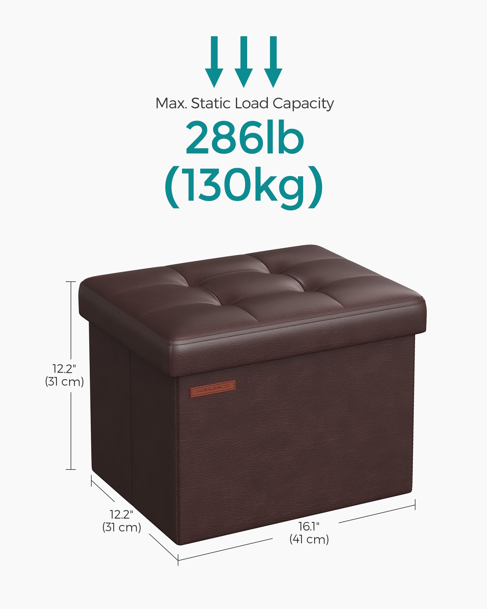 Foldable Ottoman – Fabric – Chestnut Brown – Cube Storage Design
