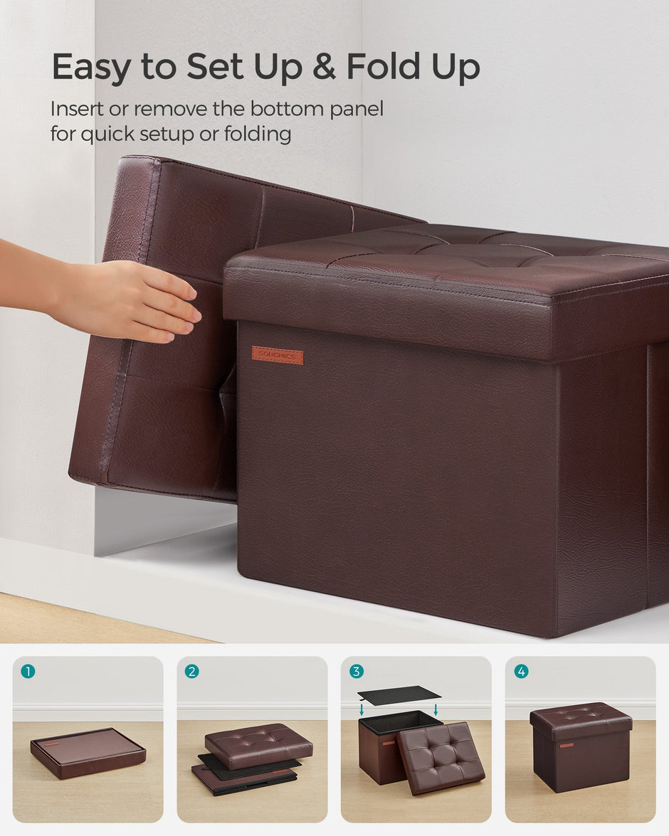 Foldable Ottoman – Fabric – Chestnut Brown – Cube Storage Design