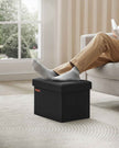Foldable Storage Ottoman – Fabric – Ink Black – Compact Foot Rest with Storage