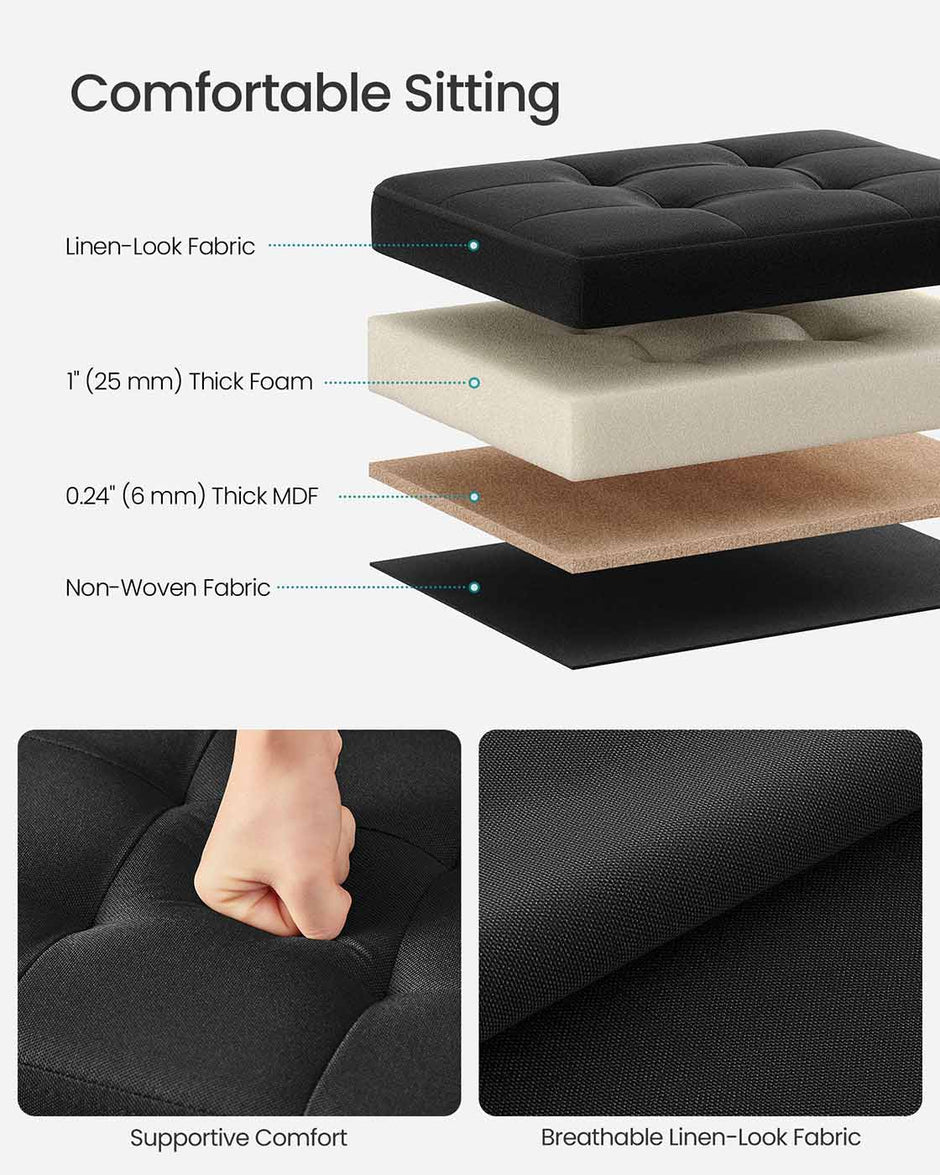 Foldable Storage Ottoman – Fabric – Ink Black – Compact Foot Rest with Storage