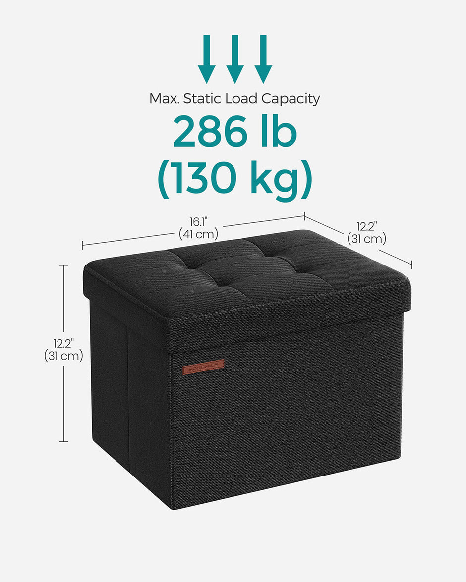 Foldable Storage Ottoman – Fabric – Ink Black – Compact Foot Rest with Storage