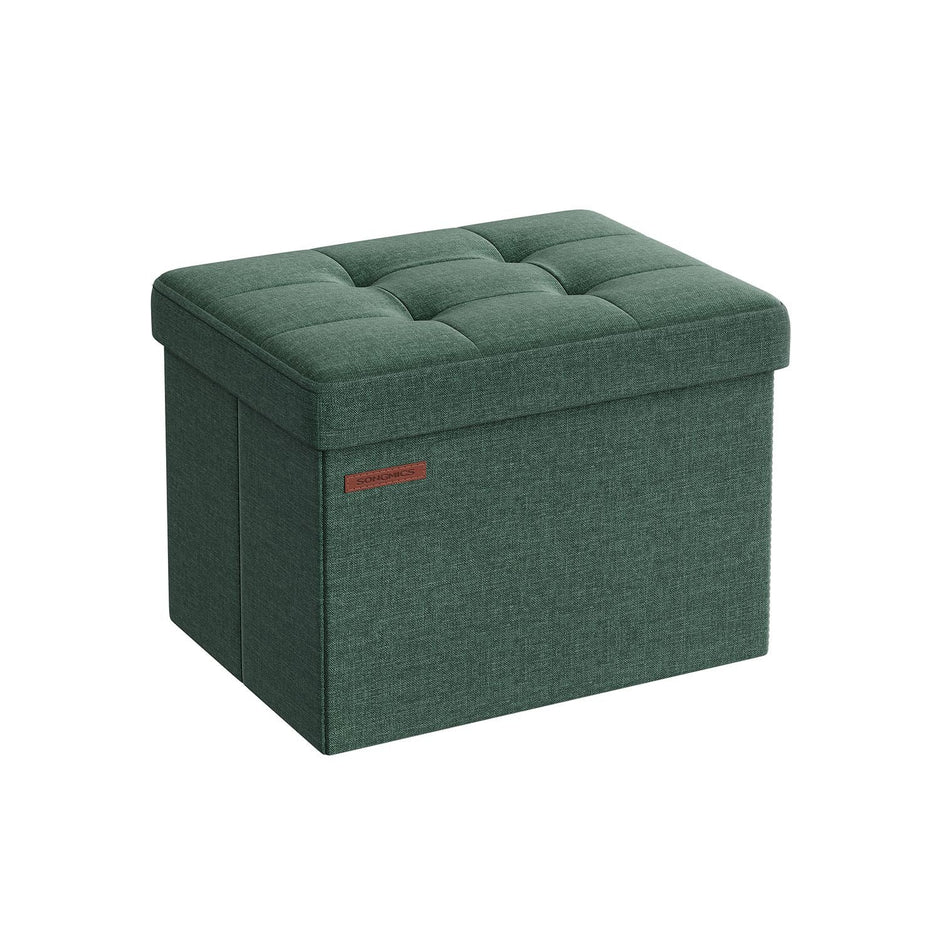Small Foldable Storage Ottoman – Fabric – Retro Green – Versatile Foot Rest with Storage