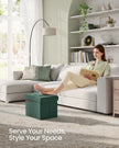 Small Foldable Storage Ottoman – Fabric – Retro Green – Versatile Foot Rest with Storage