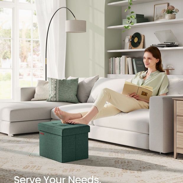 Small Foldable Storage Ottoman – Fabric – Retro Green – Versatile Foot Rest with Storage