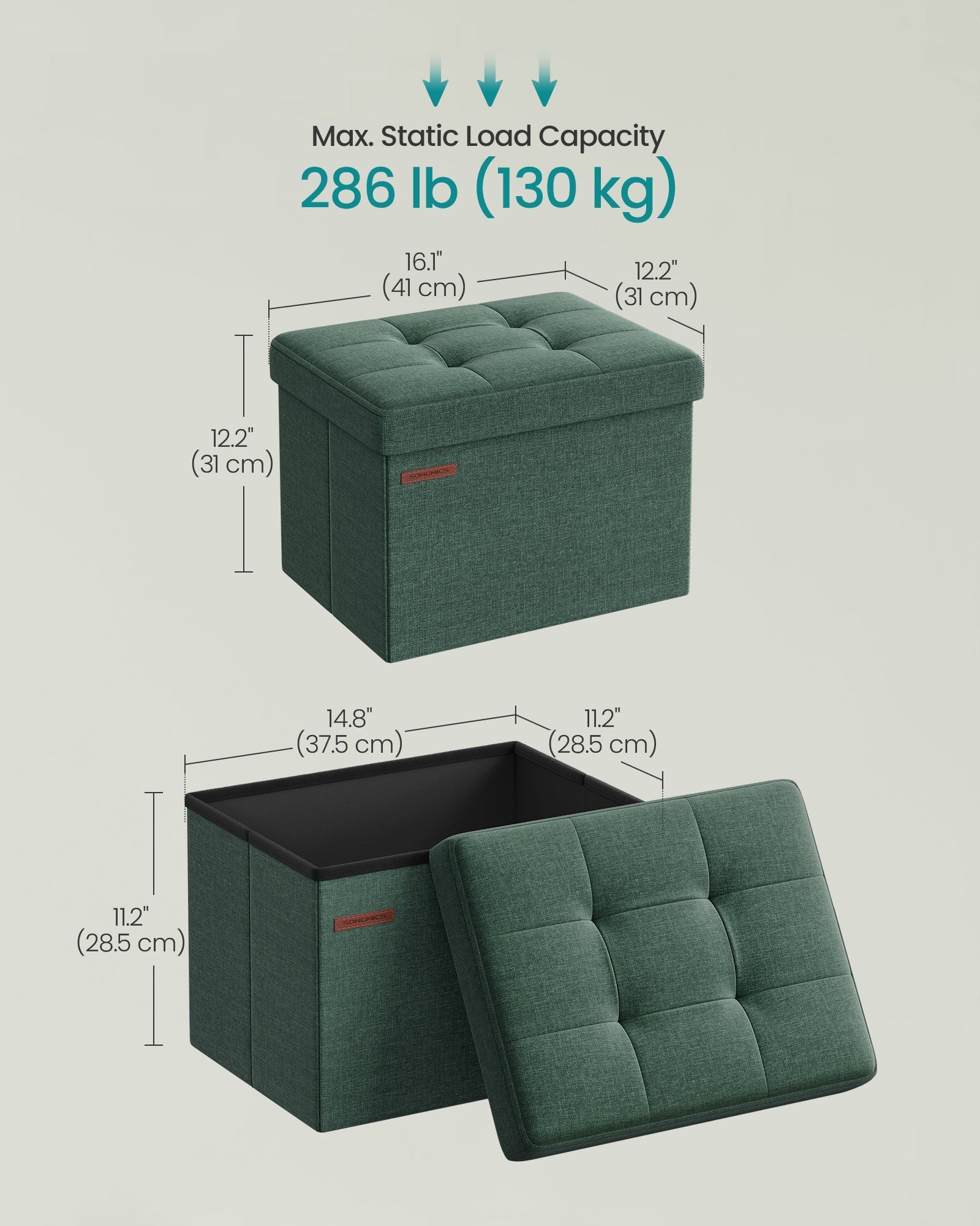 Small Foldable Storage Ottoman – Fabric – Retro Green – Versatile Foot Rest with Storage