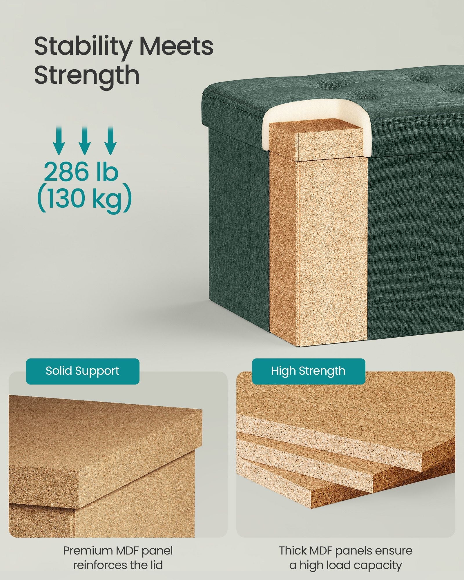 Small Foldable Storage Ottoman – Fabric – Retro Green – Versatile Foot Rest with Storage
