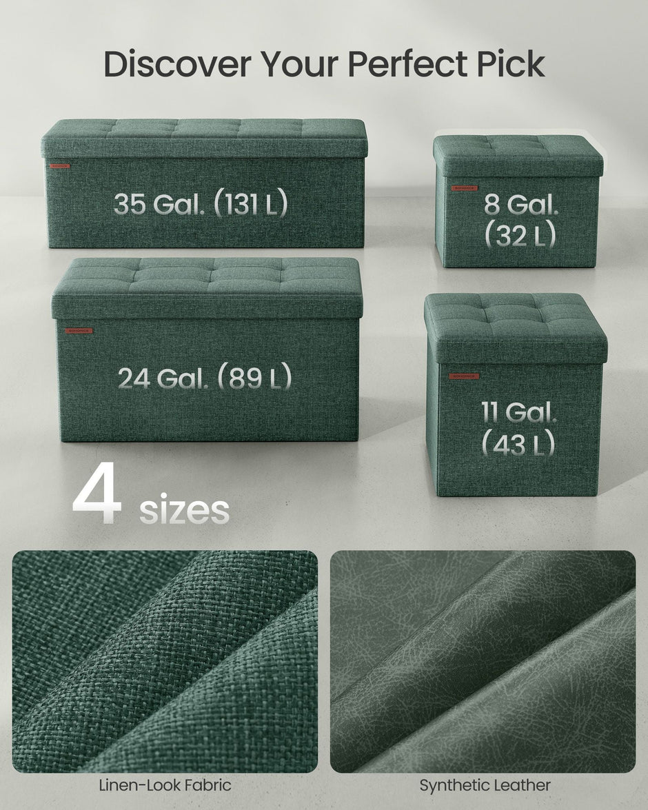 Small Foldable Storage Ottoman – Fabric – Retro Green – Versatile Foot Rest with Storage