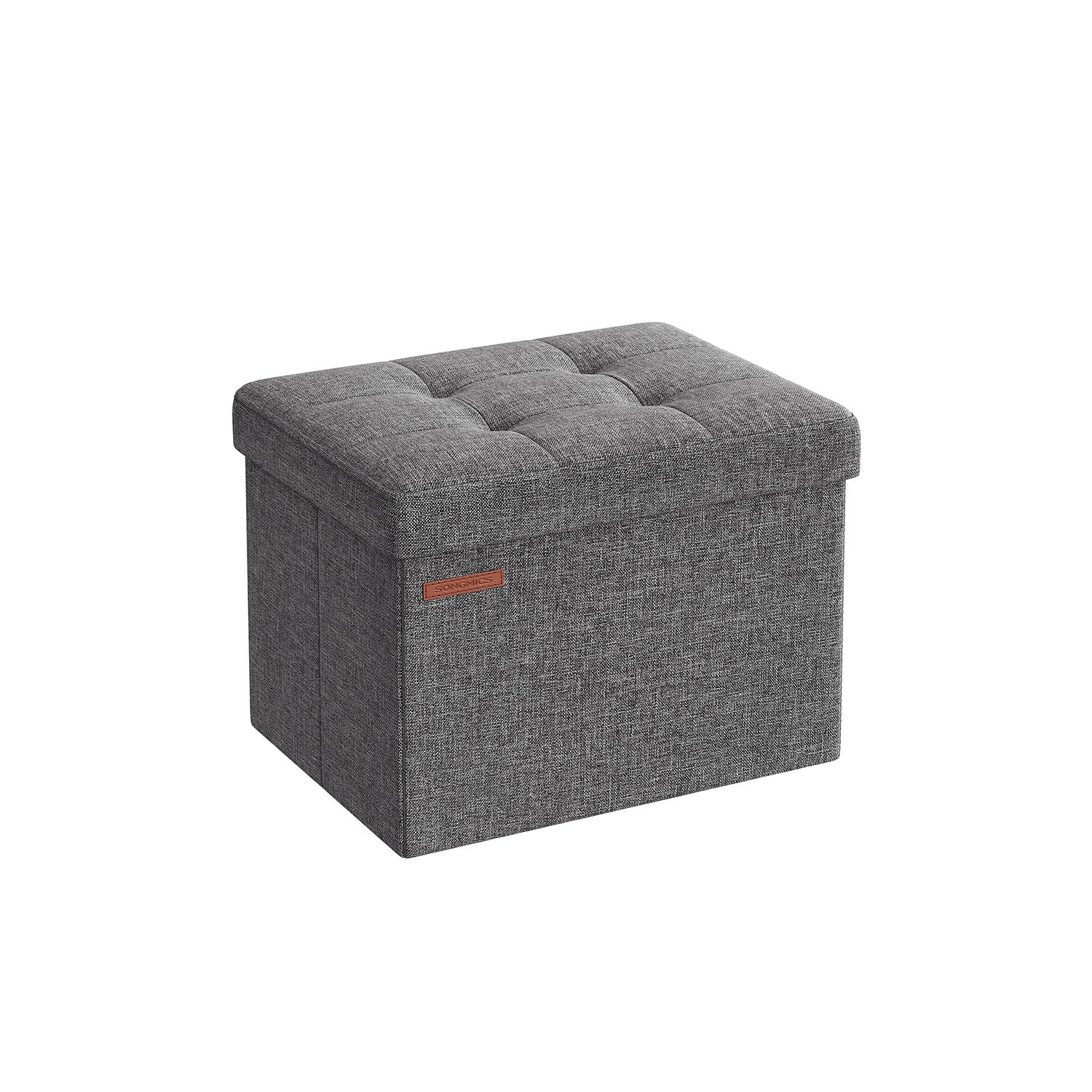 Foldable Storage Ottoman – Fabric – Dark Grey – Compact Design with Storage