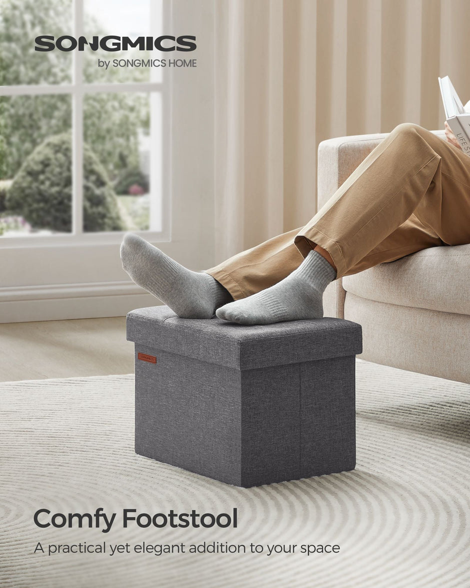Foldable Storage Ottoman – Fabric – Dark Grey – Compact Design with Storage