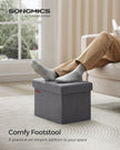 Foldable Storage Ottoman – Fabric – Light Grey – Space-Saving Design