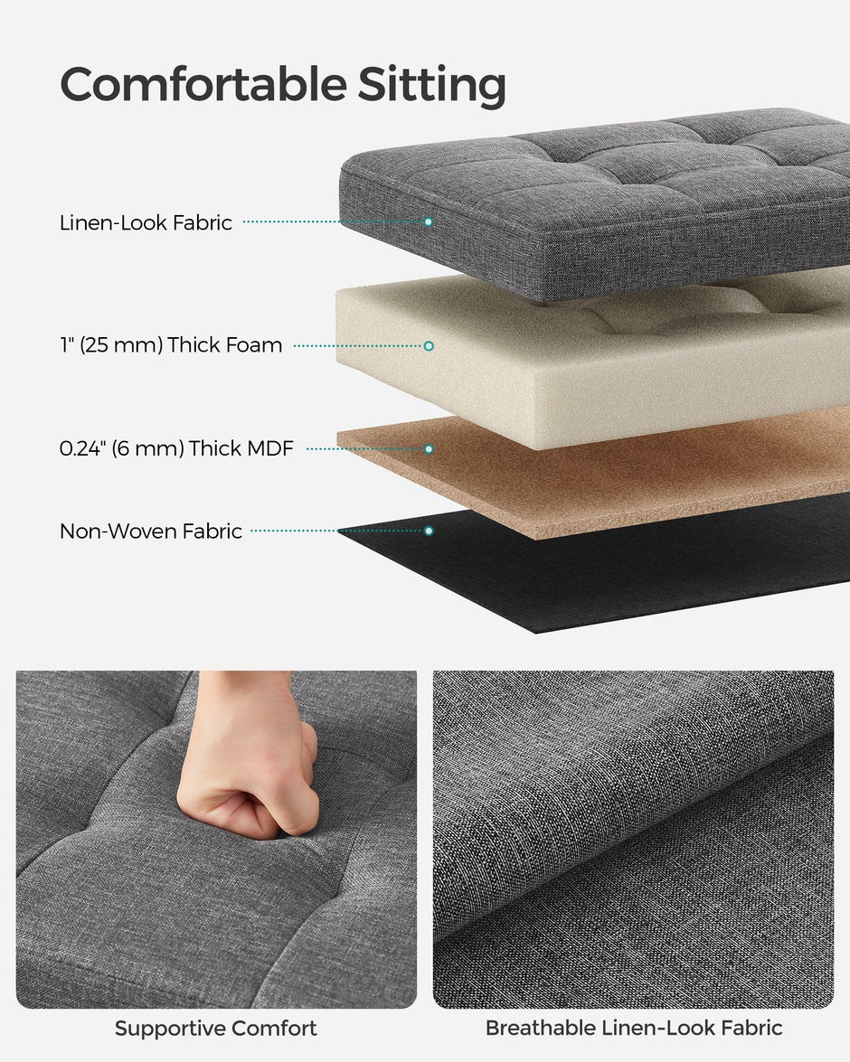 Foldable Storage Ottoman – Fabric – Light Grey – Space-Saving Design