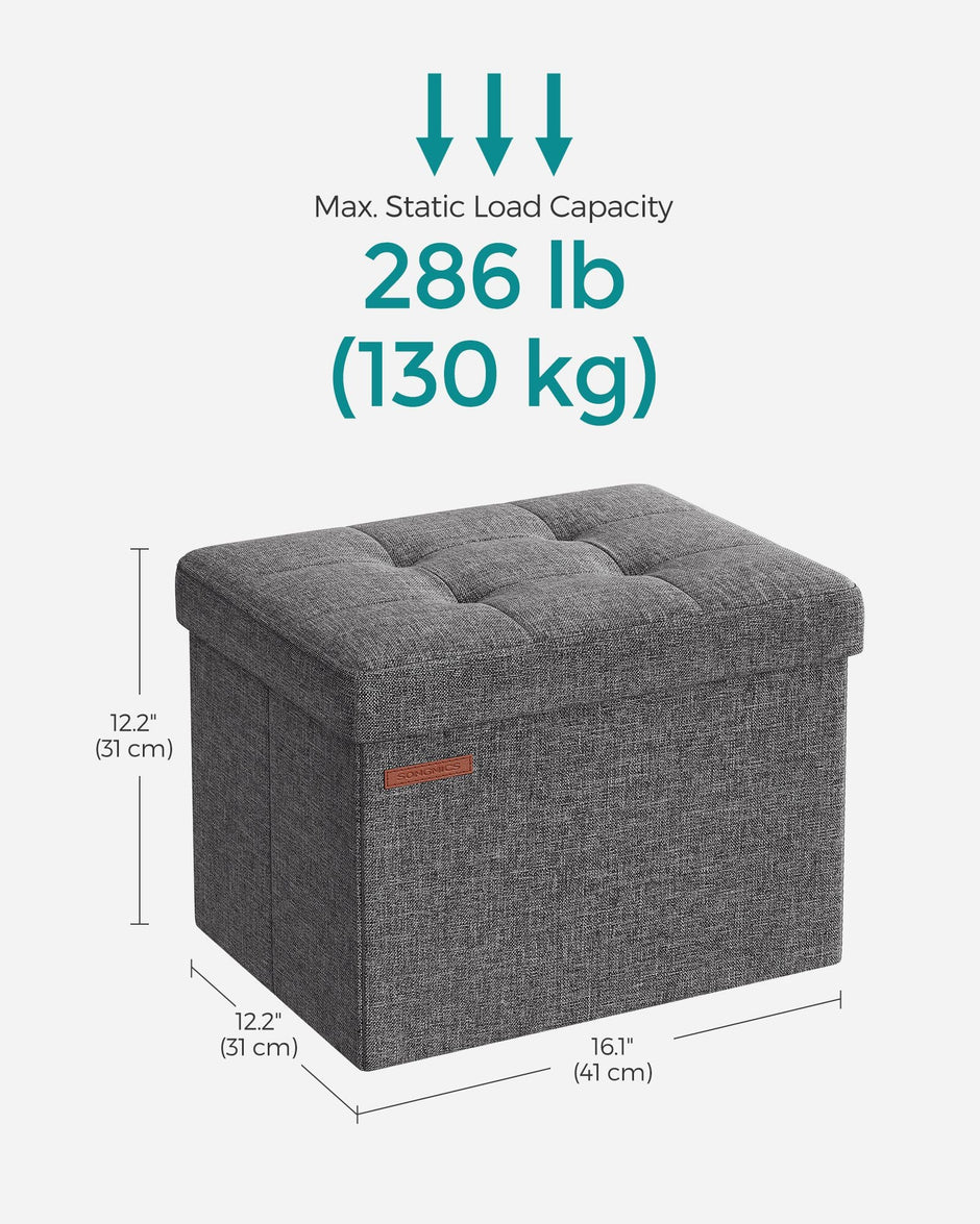 Foldable Storage Ottoman – Fabric – Dark Grey – Compact Design with Storage