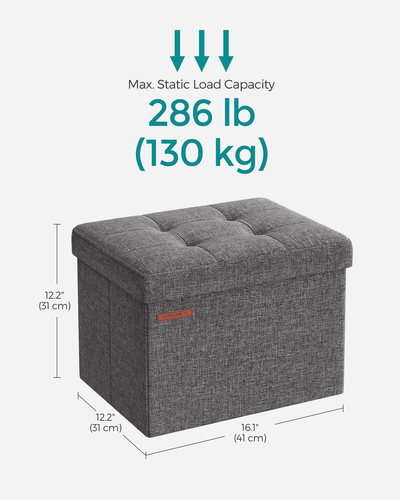 Foldable Storage Ottoman – Fabric – Light Grey – Space-Saving Design