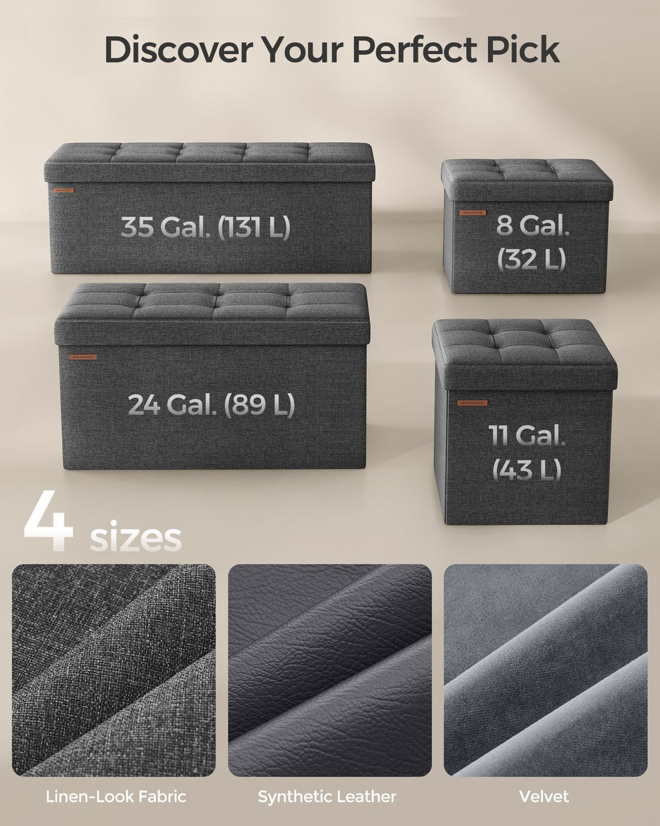 Foldable Storage Ottoman – Fabric – Dark Grey – Compact Design with Storage
