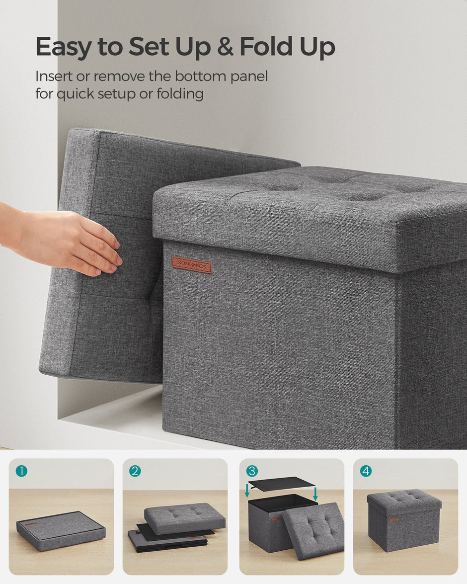 Foldable Storage Ottoman – Fabric – Dark Grey – Compact Design with Storage