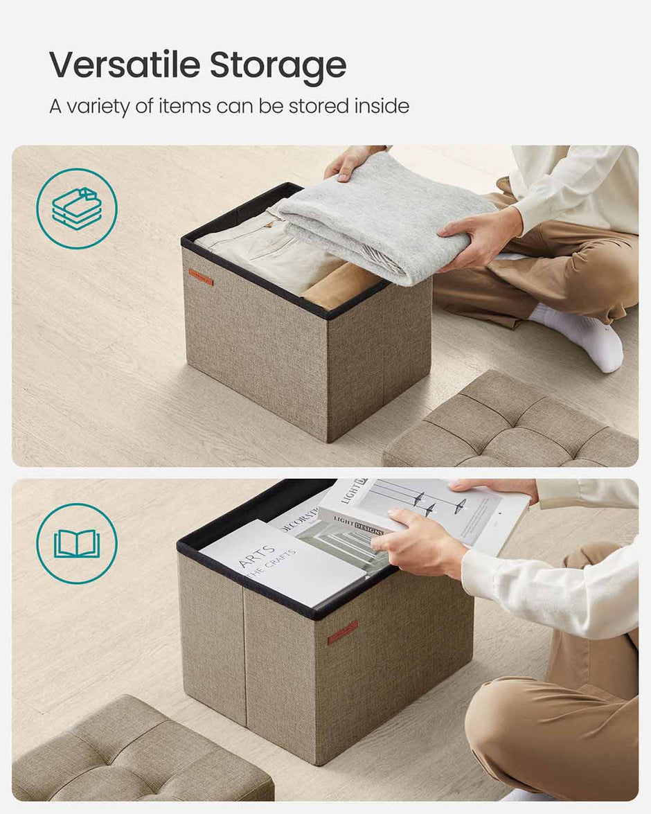 Foldable Storage Ottoman – Fabric – Camel Brown – Versatile Foot Rest with 130 kg Capacity